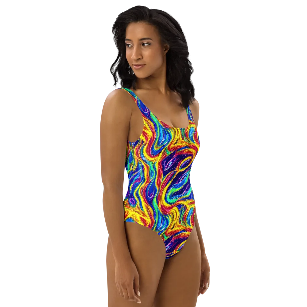 Lemon Comet Garden on One-Piece Swimsuit — Right