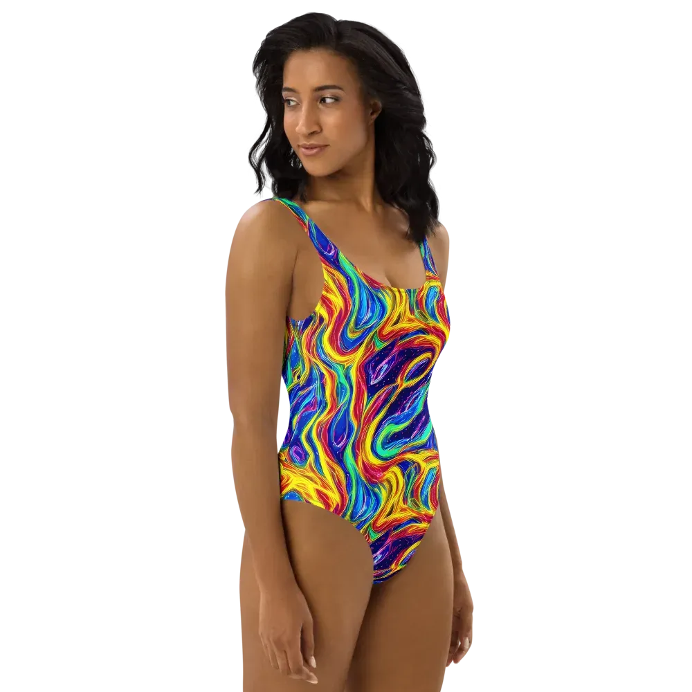 Lemon Comet Garden on One-Piece Swimsuit — Right