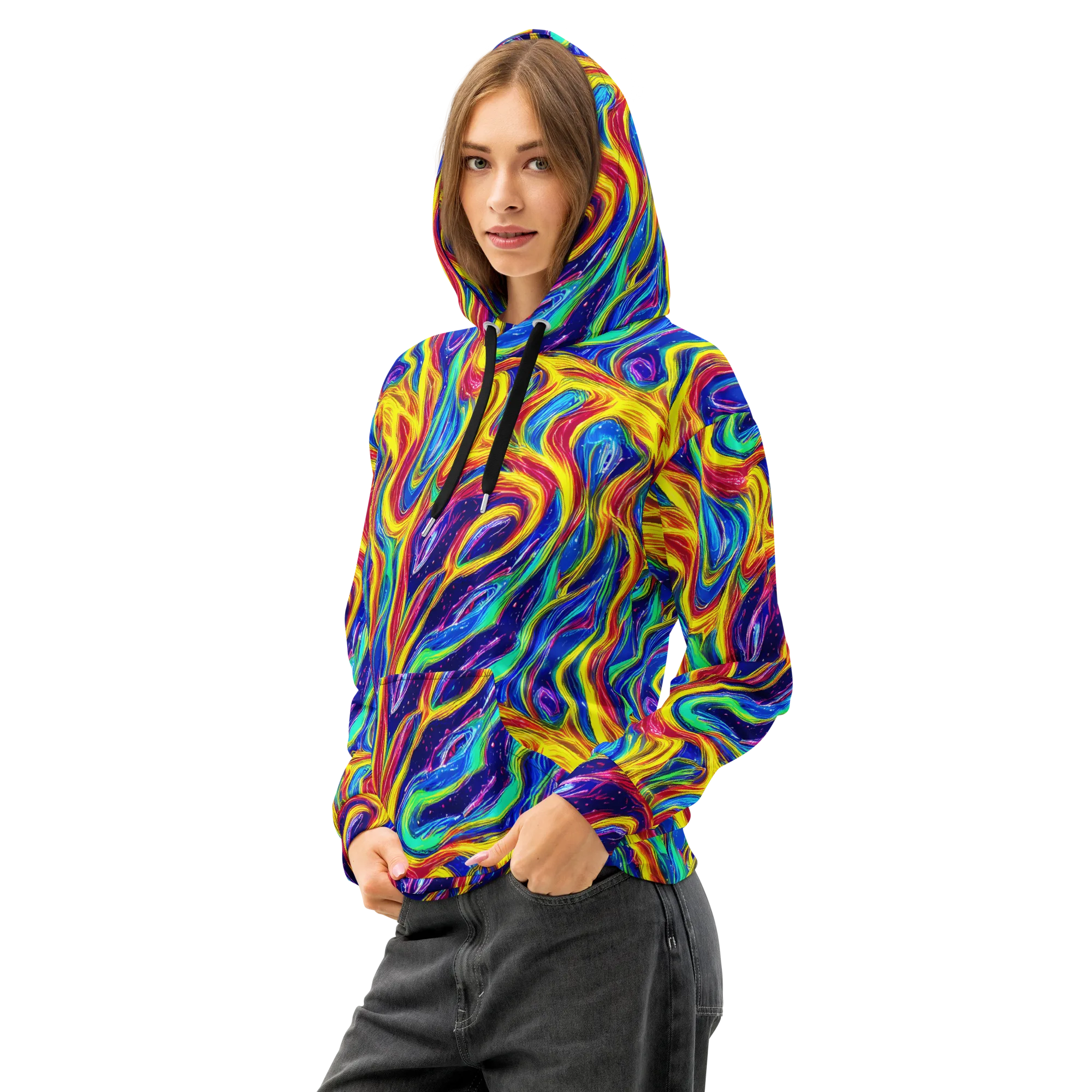 Lemon Comet Garden on Cotton Hoodie — Left Front