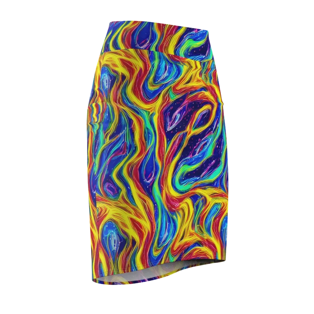 Lemon Comet Garden on Pencil Skirt — Front Side
