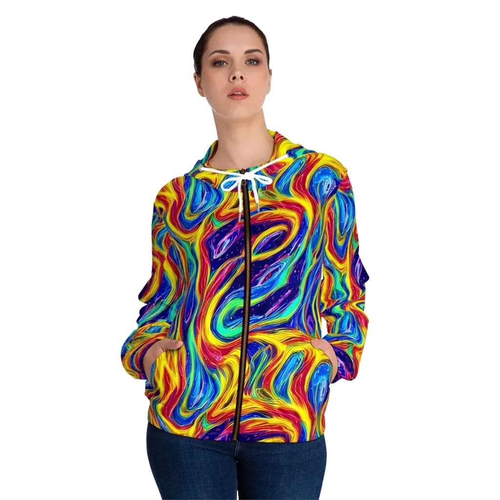 Lemon Comet Garden on Women's Full-Zip Hoodie — Front On Person