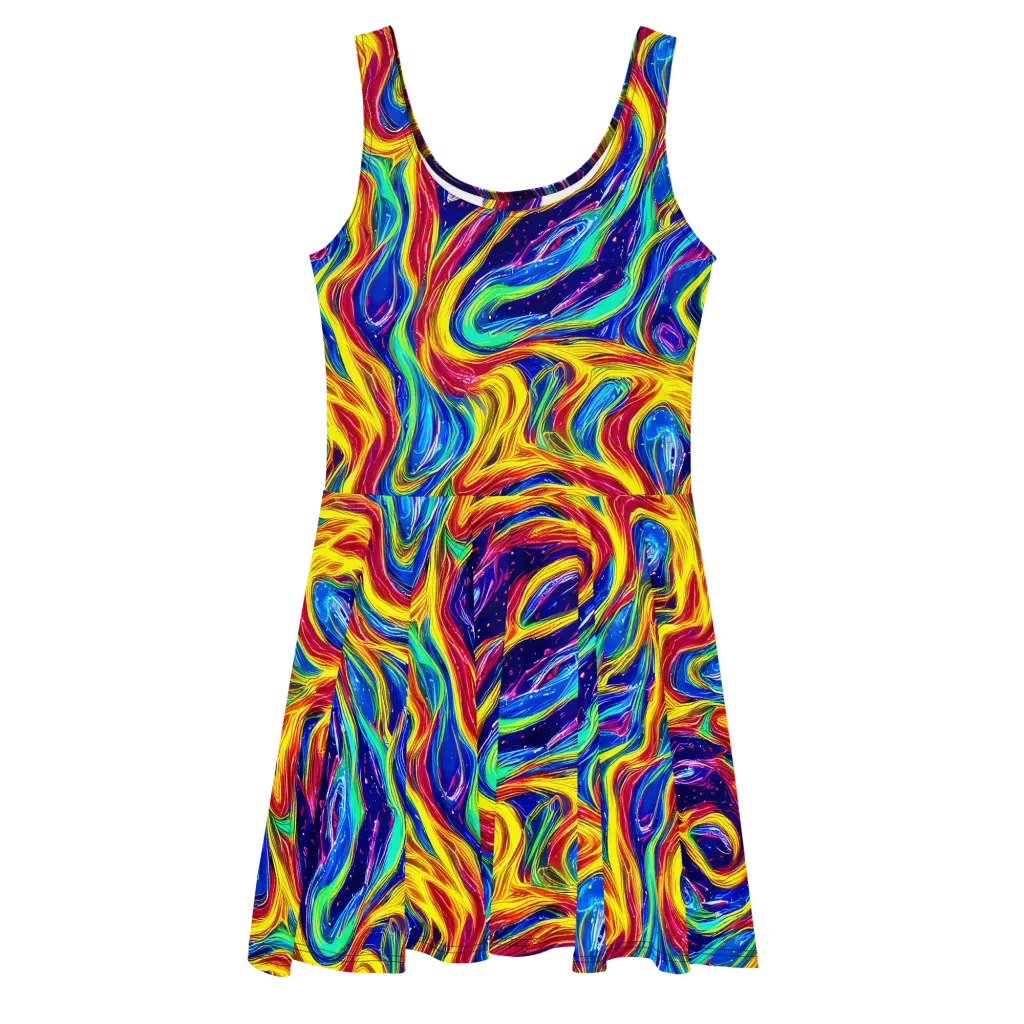 Lemon Comet Garden on Skater Dress — Front