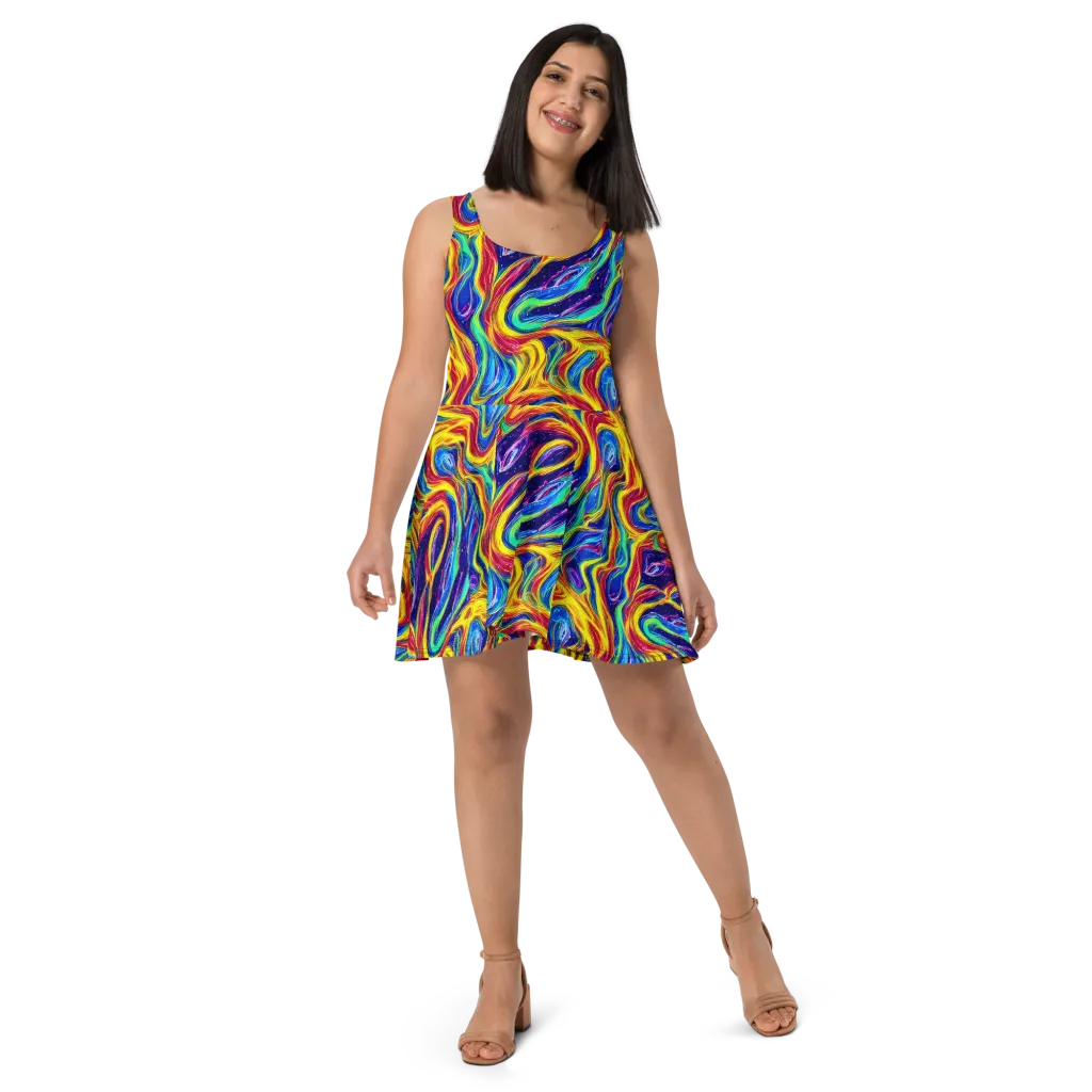 Lemon Comet Garden on Skater Dress — Front
