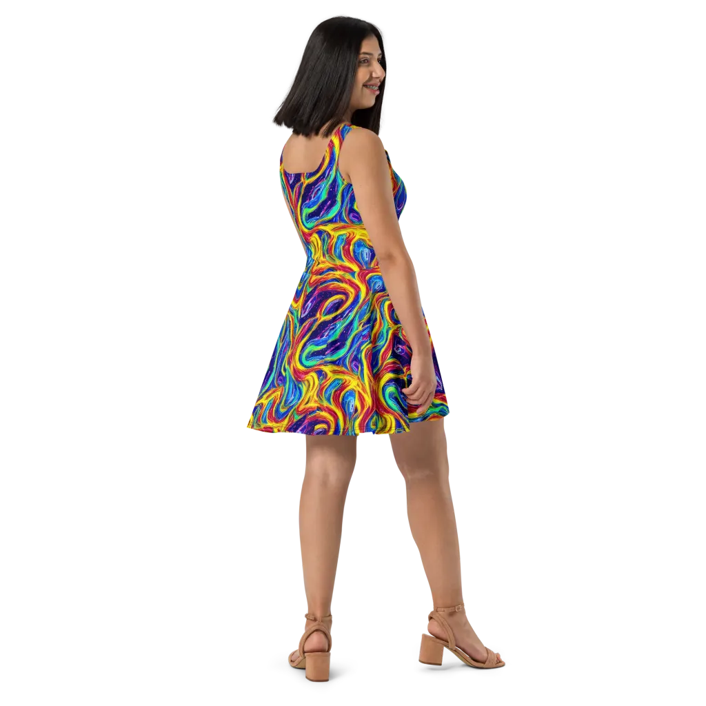 Lemon Comet Garden on Skater Dress — Right