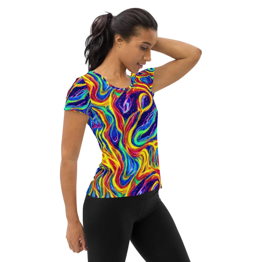 Lemon Comet Garden on Women's Athletic T-Shirt — Right