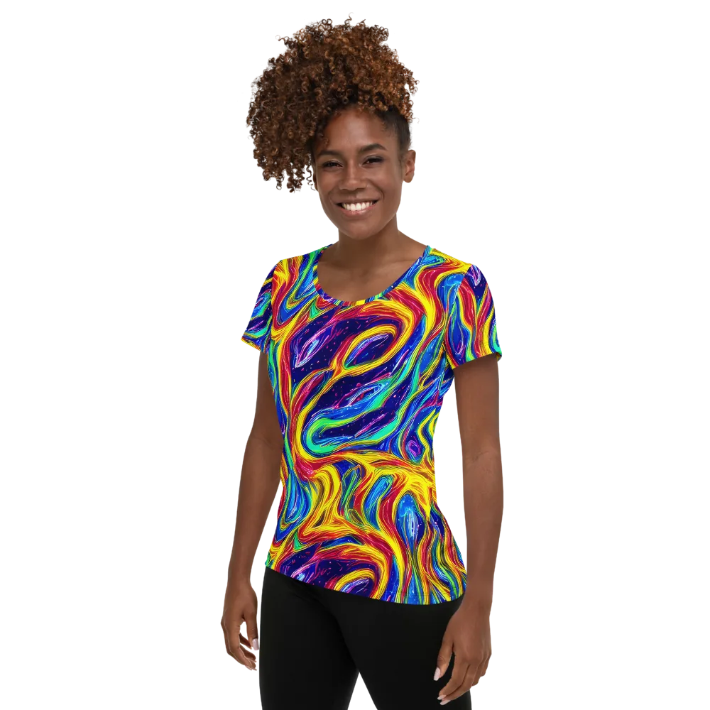 Lemon Comet Garden on Women's Athletic T-Shirt — Left