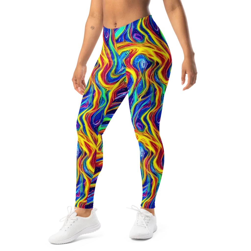 Lemon Comet Garden on Leggings — Left Front