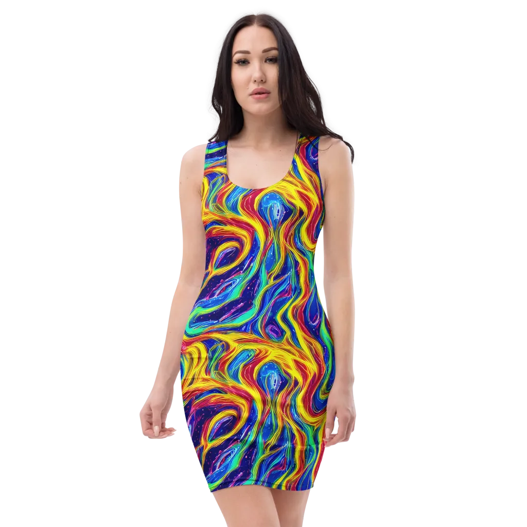Lemon Comet Garden on Bodycon Dress — Front