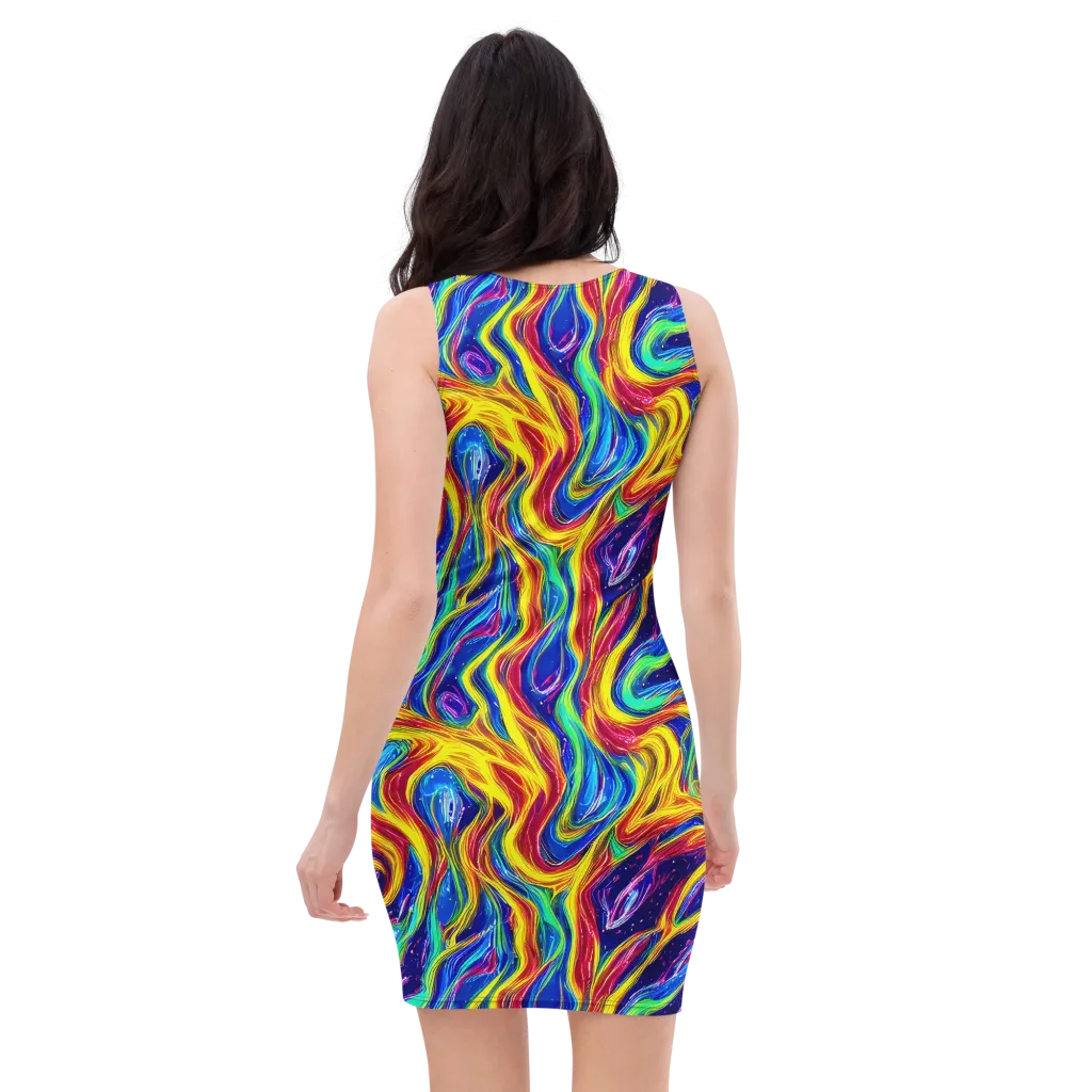 Lemon Comet Garden on Bodycon Dress — Back