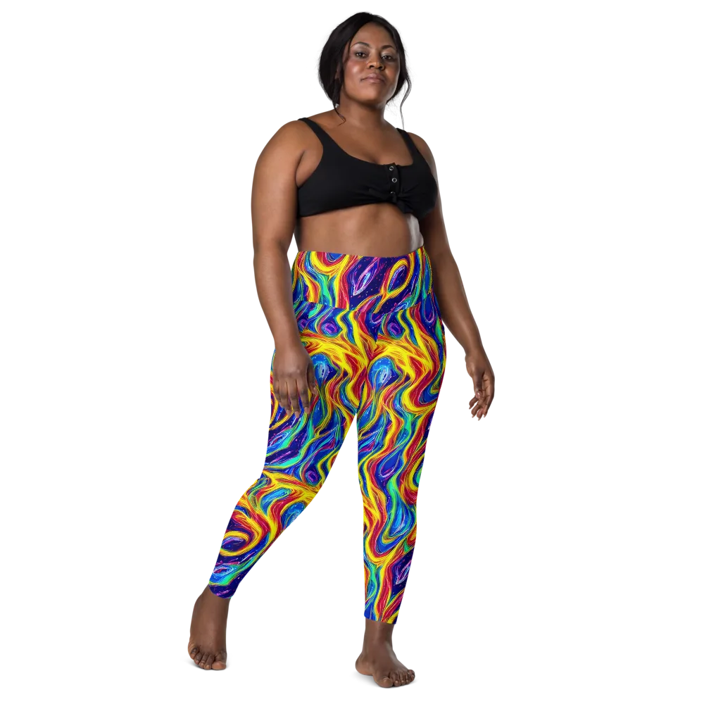 Lemon Comet Garden on Leggings with Pockets — Front