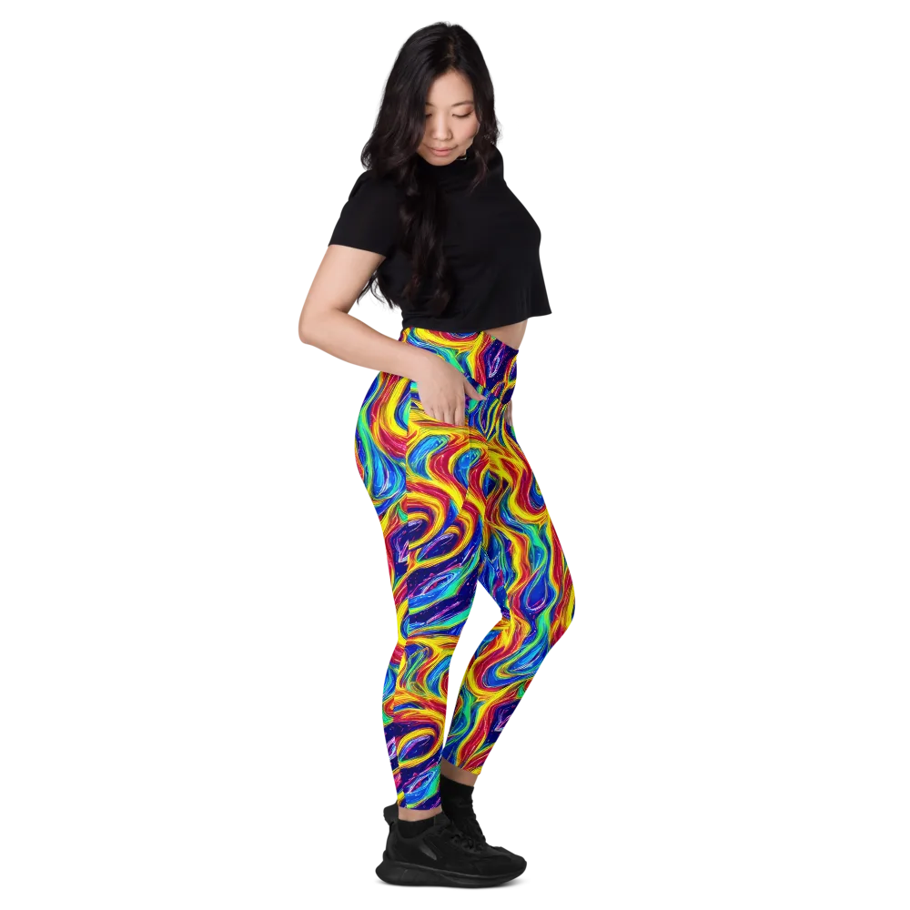Lemon Comet Garden on Leggings with Pockets — Right