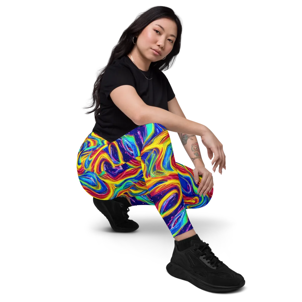 Lemon Comet Garden on Leggings with Pockets — Right Front