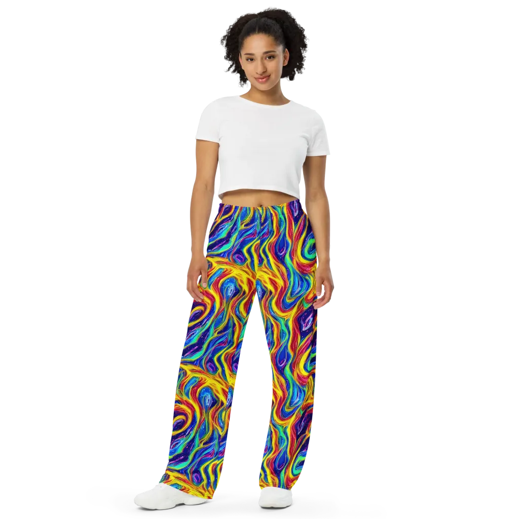 Lemon Comet Garden on Wide-Leg Pants — Front