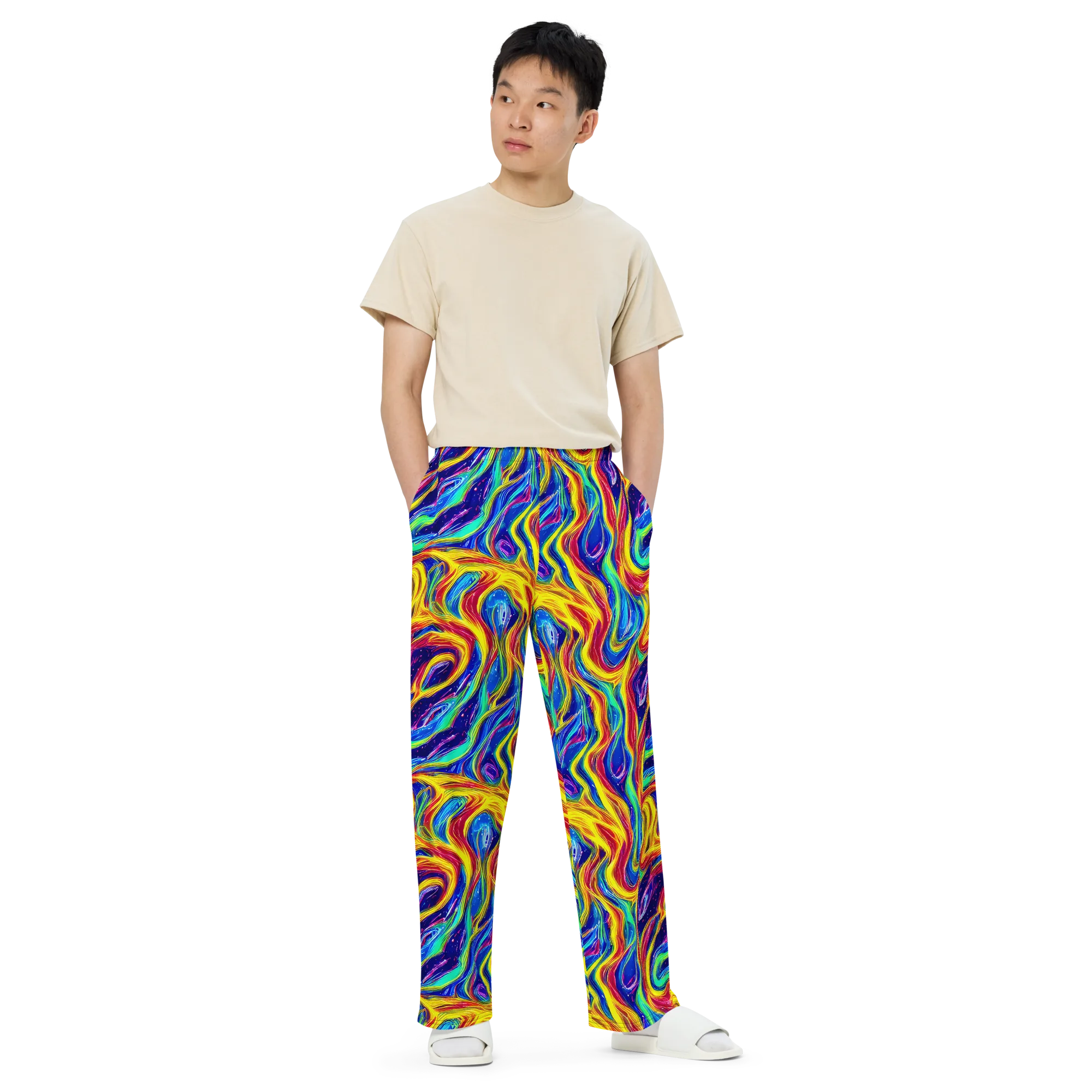 Lemon Comet Garden on Wide-Leg Pants — Front