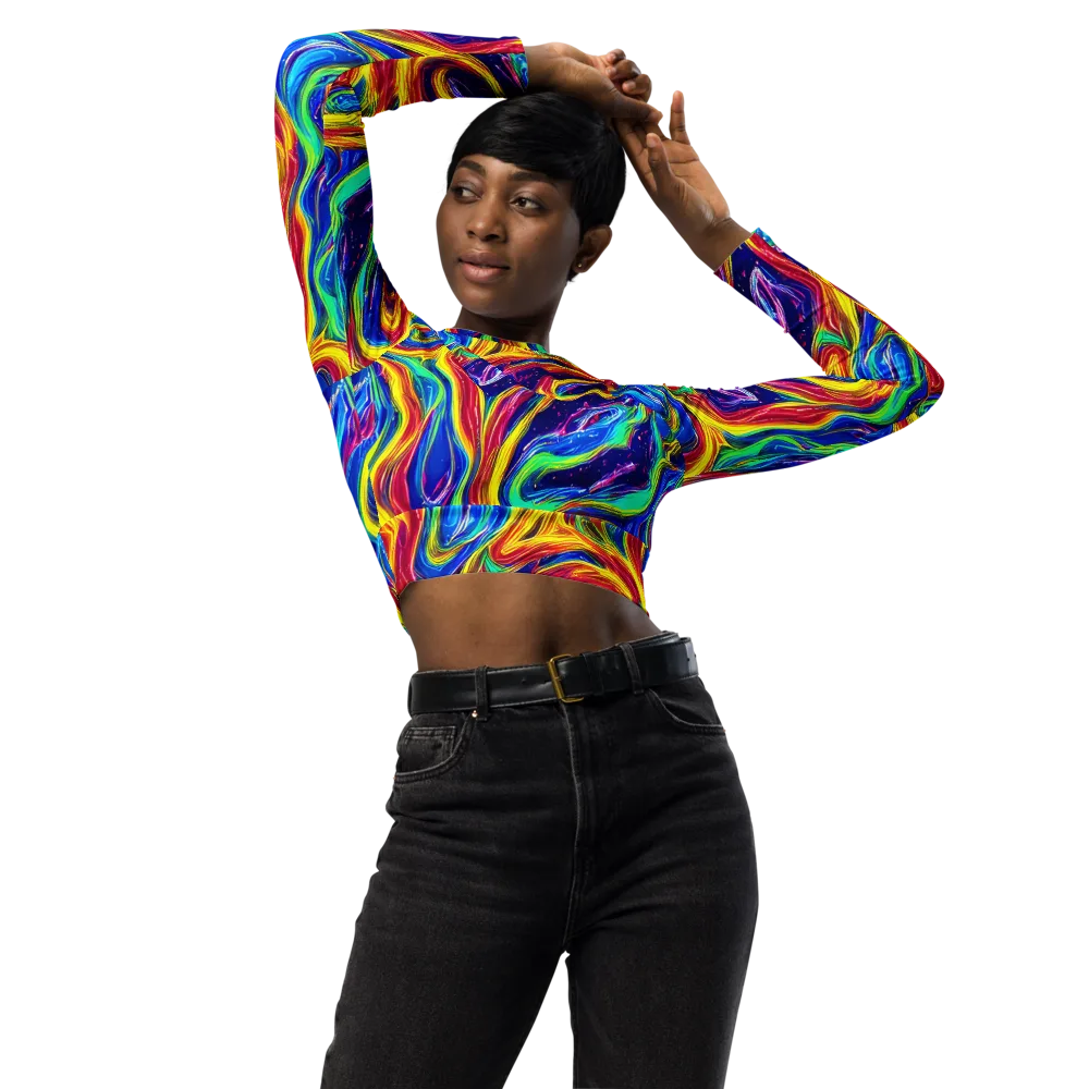 Lemon Comet Garden on Long Sleeve Crop Top — Front