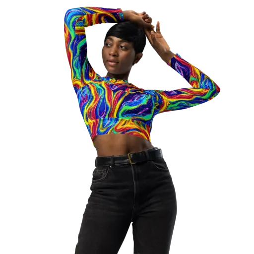 Lemon Comet Garden on a Long Sleeve Crop Top