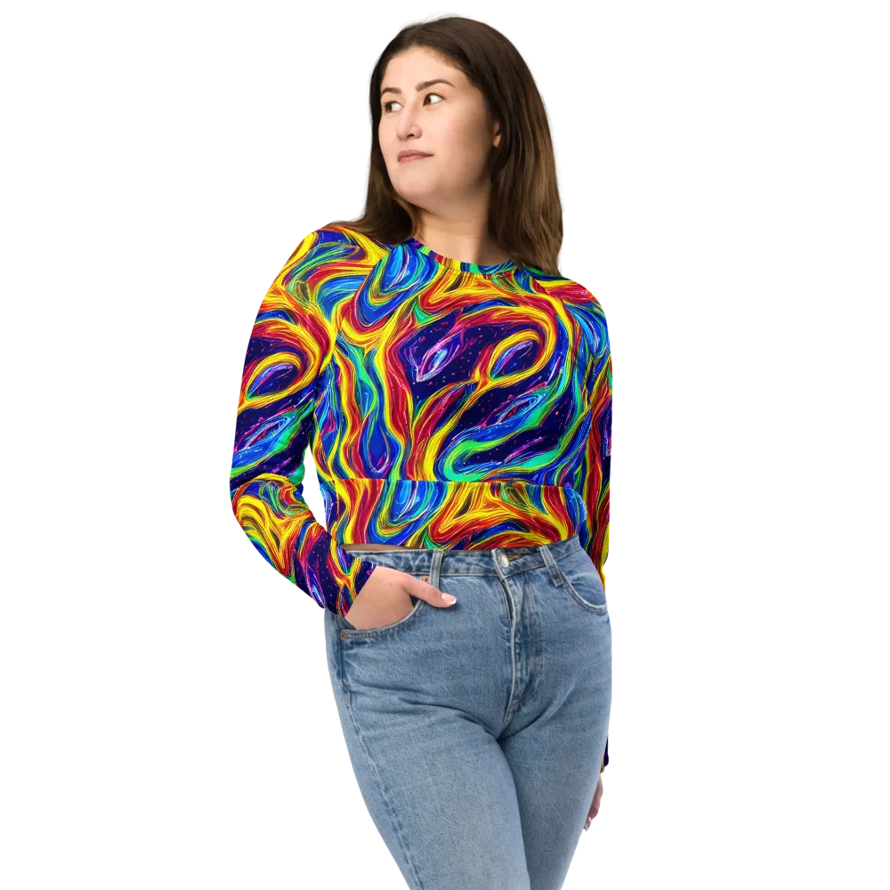 Lemon Comet Garden on Long Sleeve Crop Top — Front