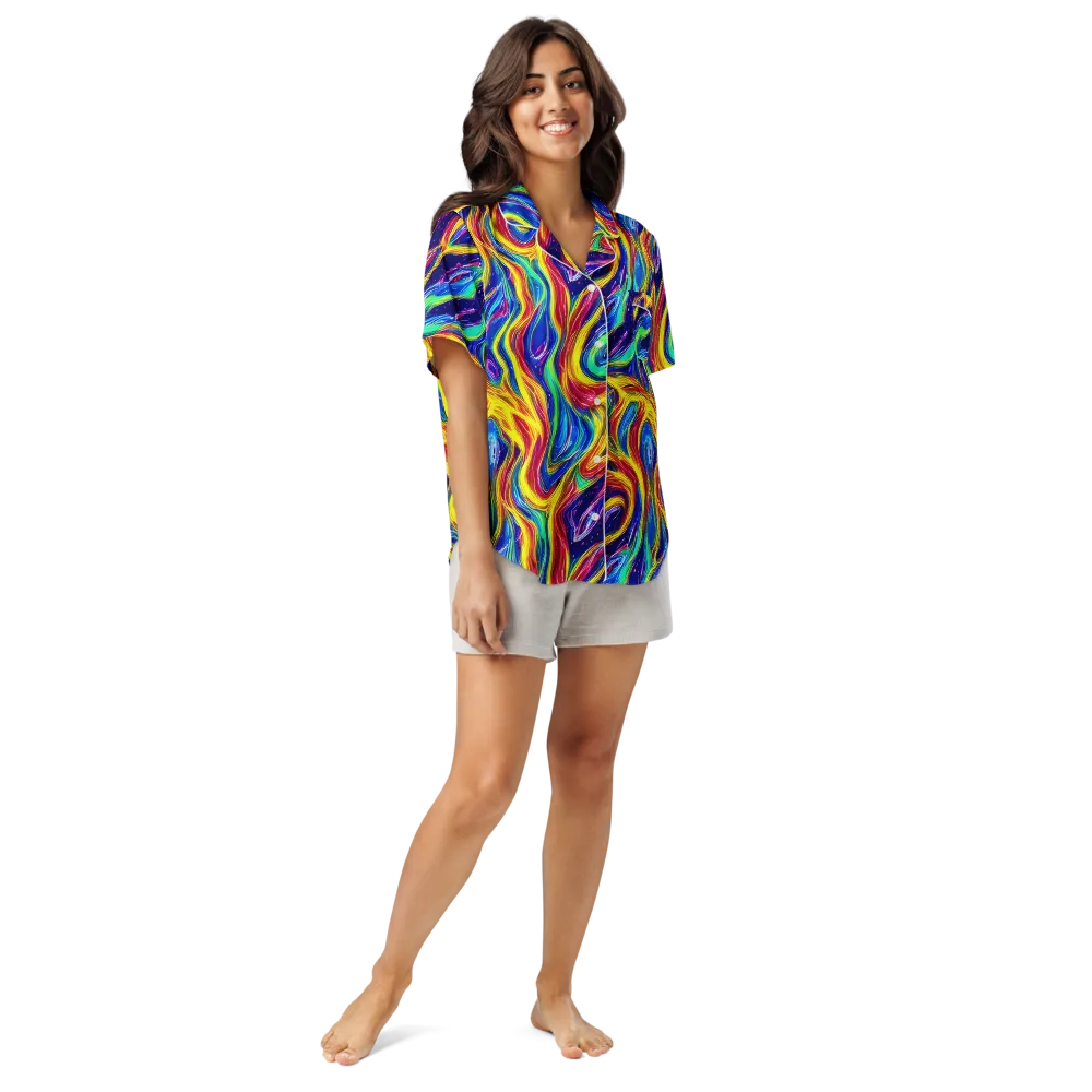 Lemon Comet Garden on Women's Short Sleeve Pajama Top — Front