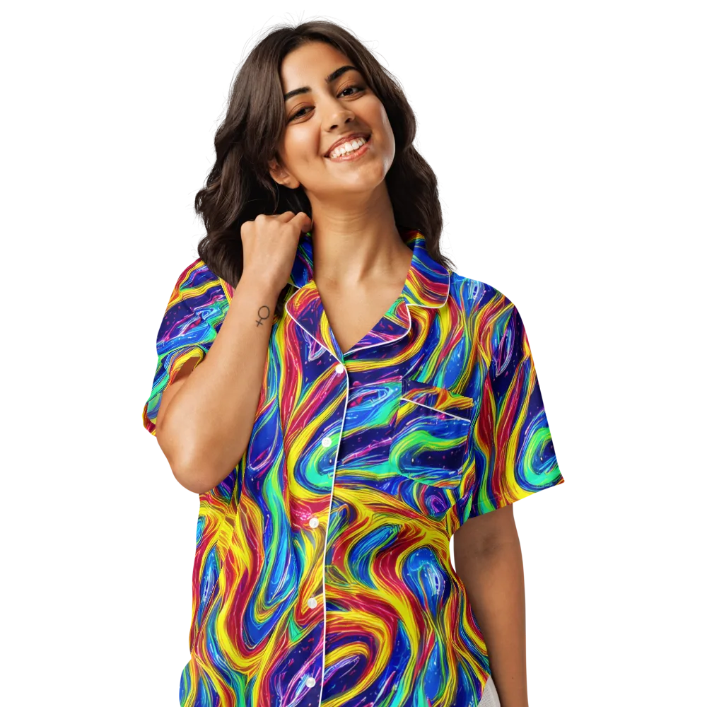 Lemon Comet Garden on Women's Short Sleeve Pajama Top — Front