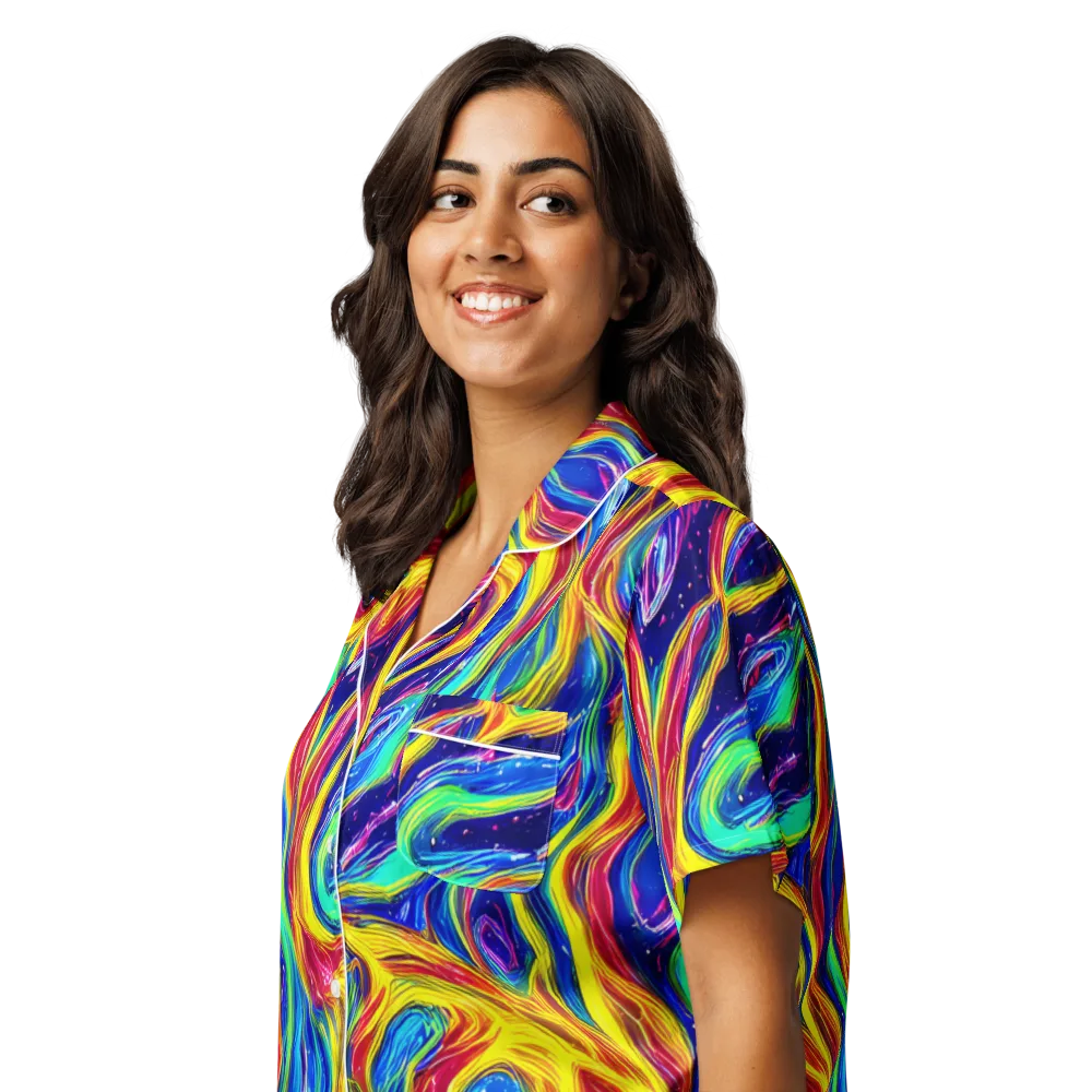 Lemon Comet Garden on Women's Short Sleeve Pajama Top — Left Front