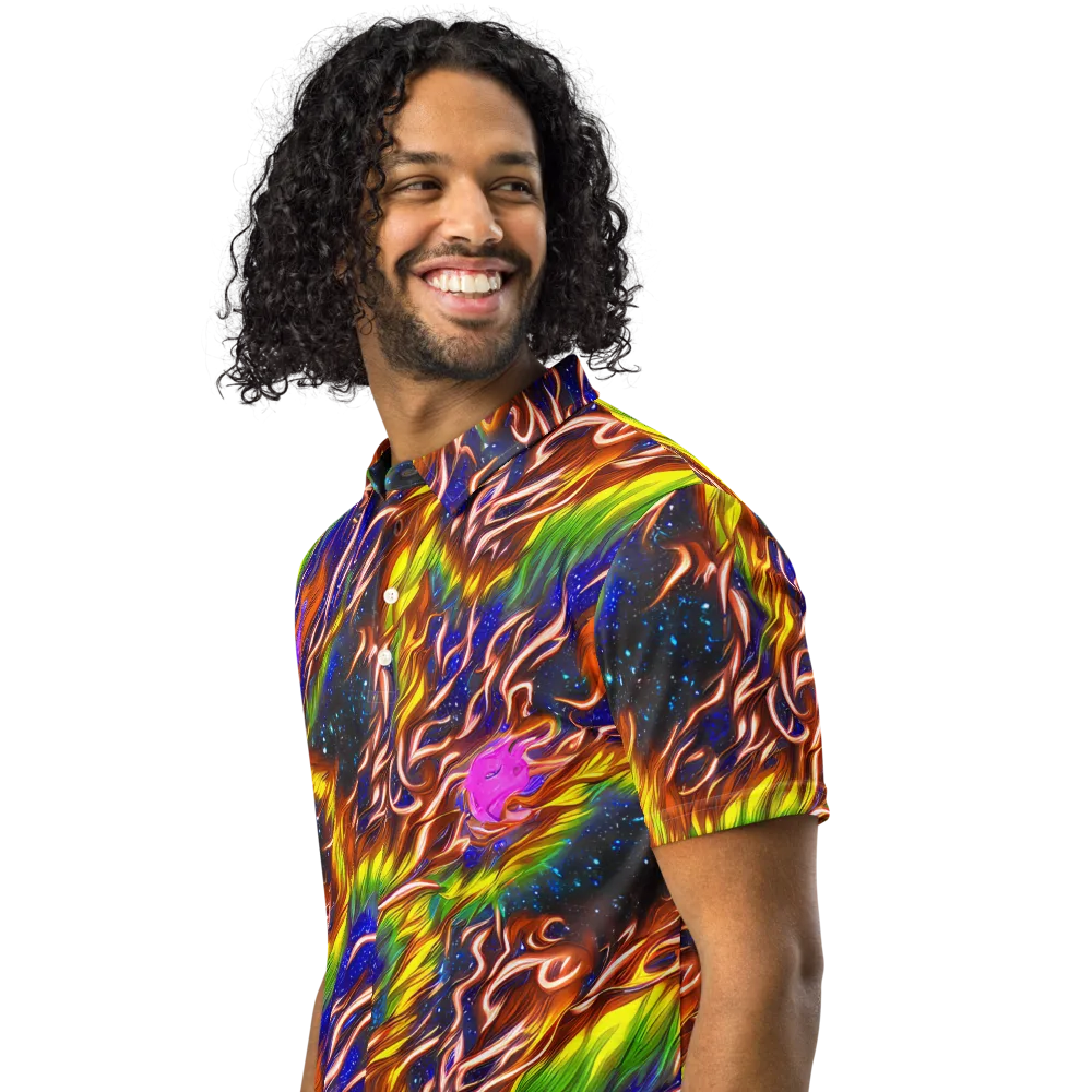 Fevered Orbit on Men's Slim Fit Polo Shirt — Left Front