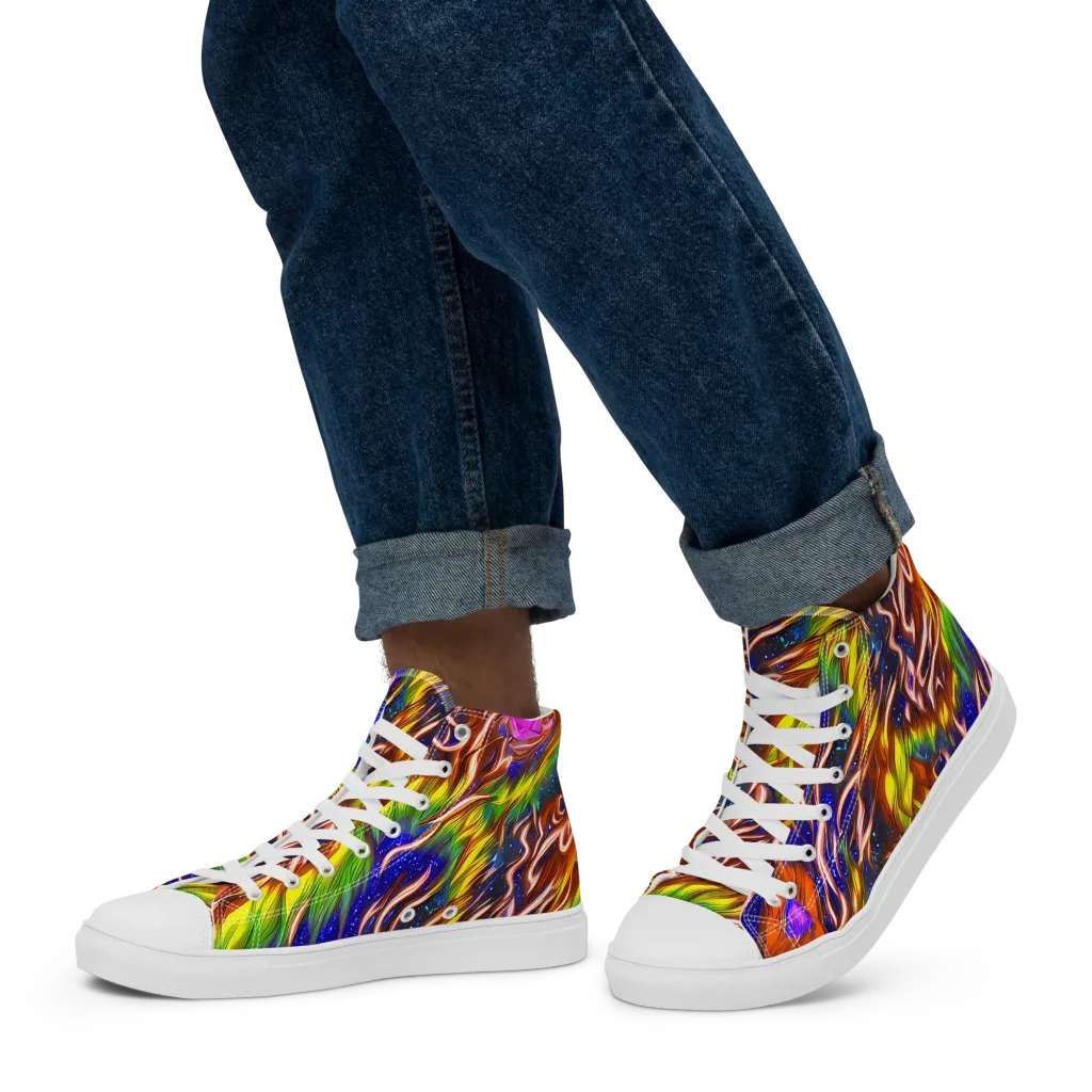 Fevered Orbit on Men's High Top Canvas Shoes — Left