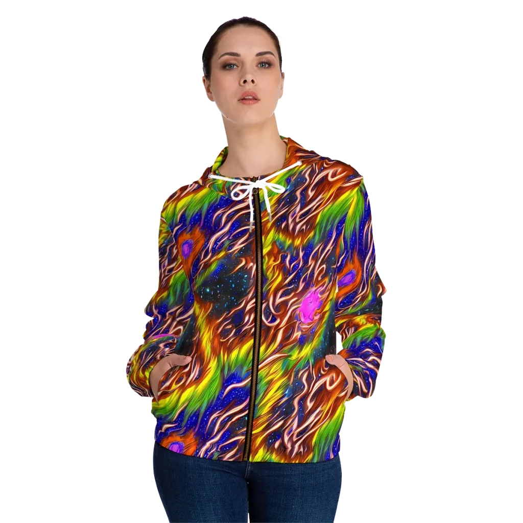 Fevered Orbit on Women's Full-Zip Hoodie — Front On Person