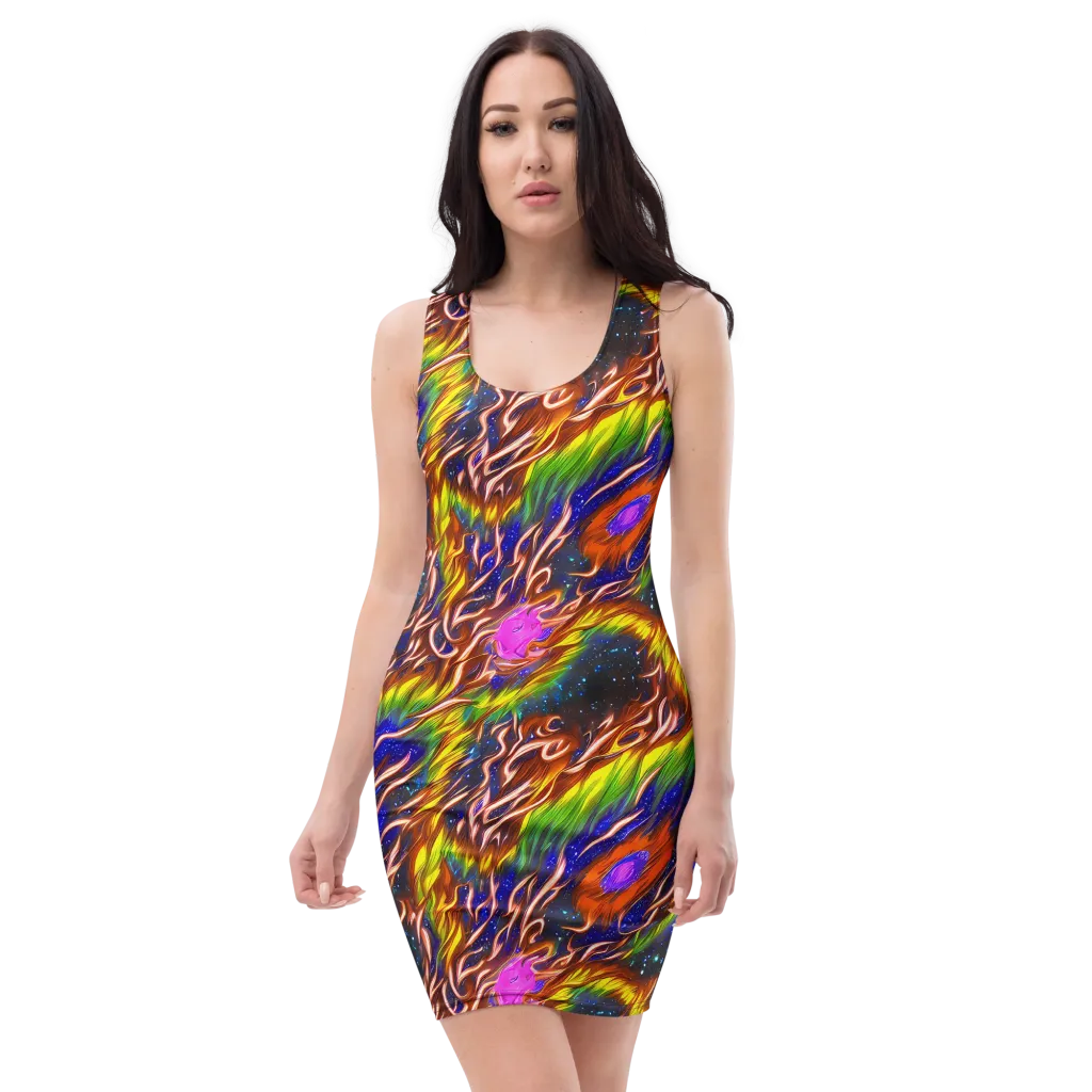 Fevered Orbit on Bodycon Dress — Front