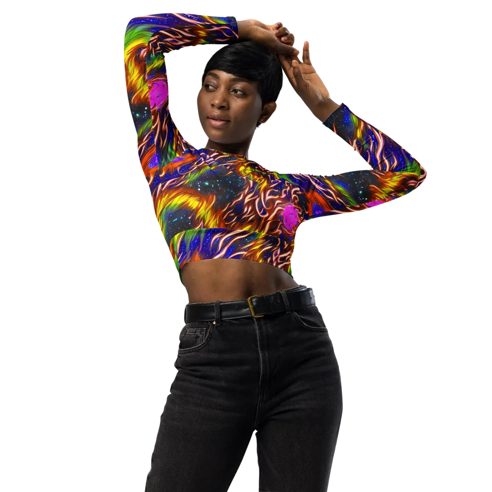 Fevered Orbit on Long Sleeve Crop Top — Front