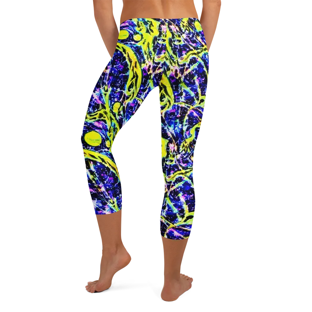 Psychedelic Orchard on Capri Leggings — Back