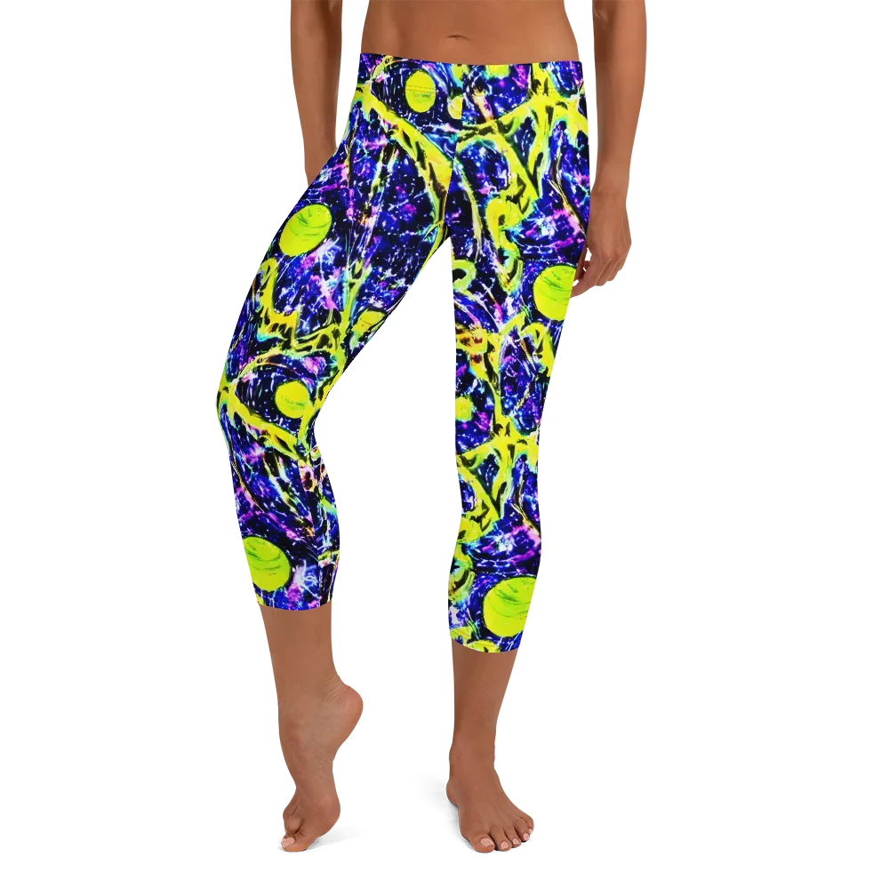 Psychedelic Orchard on Capri Leggings — Front