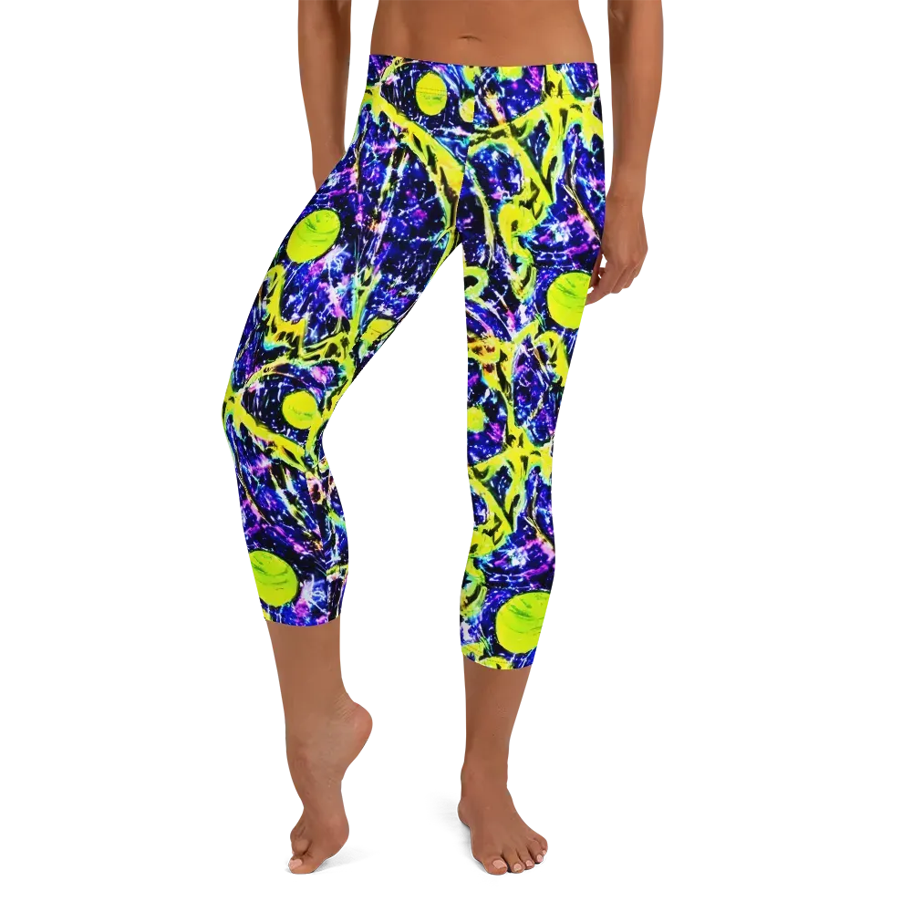 Psychedelic Orchard on Capri Leggings — Front