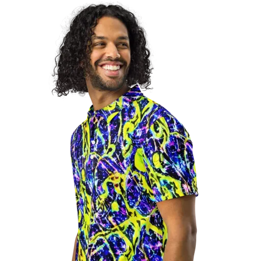 Psychedelic Orchard on a Men's Slim Fit Polo Shirt