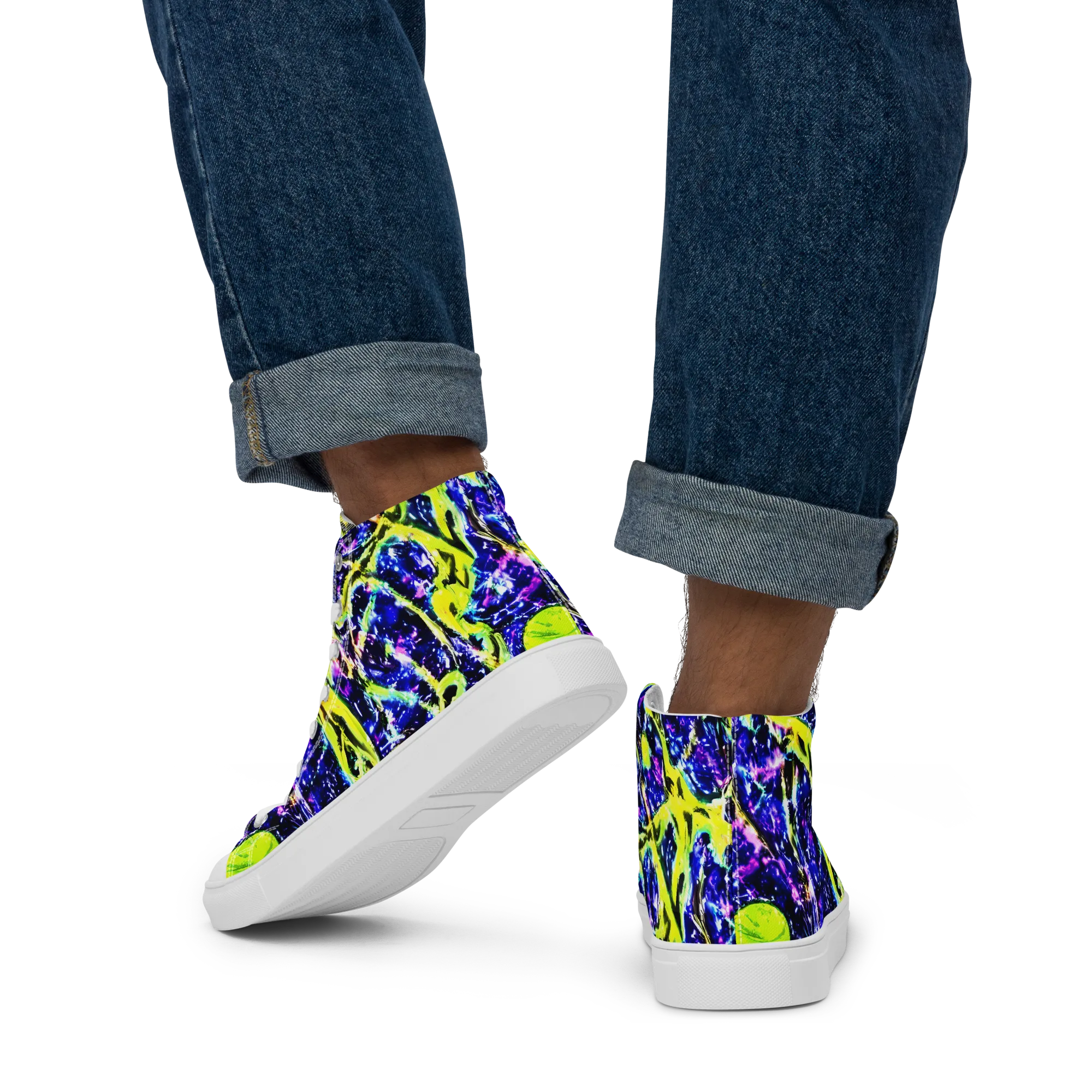 Psychedelic Orchard on Men's High Top Canvas Shoes — Back