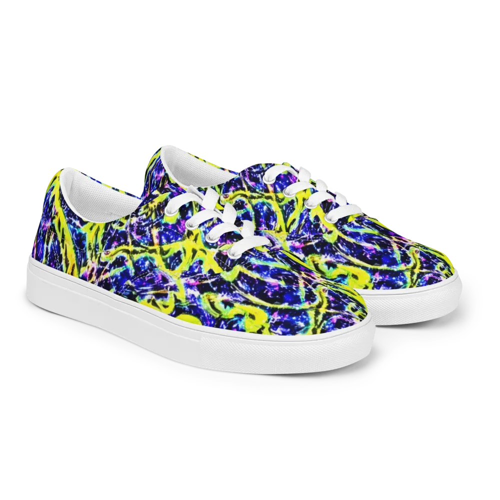 Psychedelic Orchard on Men's Lace-Up Canvas Shoes — Right Front