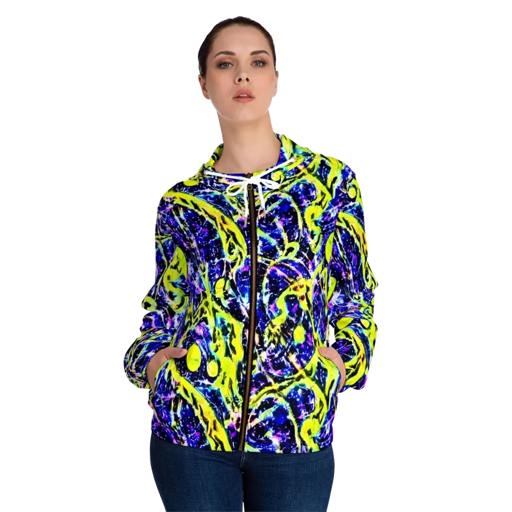 Psychedelic Orchard on Women's Full-Zip Hoodie — Front On Person