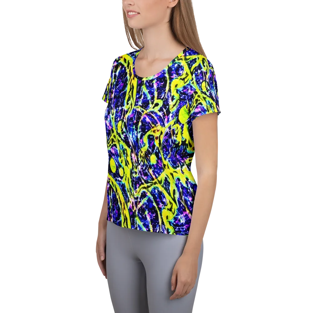 Psychedelic Orchard on Women's Athletic T-Shirt — Left