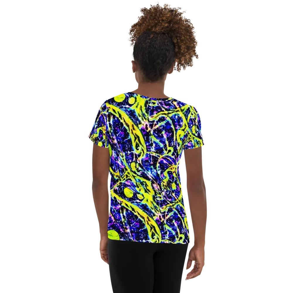 Psychedelic Orchard on Women's Athletic T-Shirt — Back