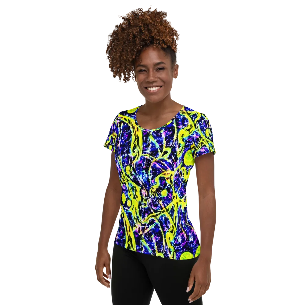 Psychedelic Orchard on Women's Athletic T-Shirt — Left