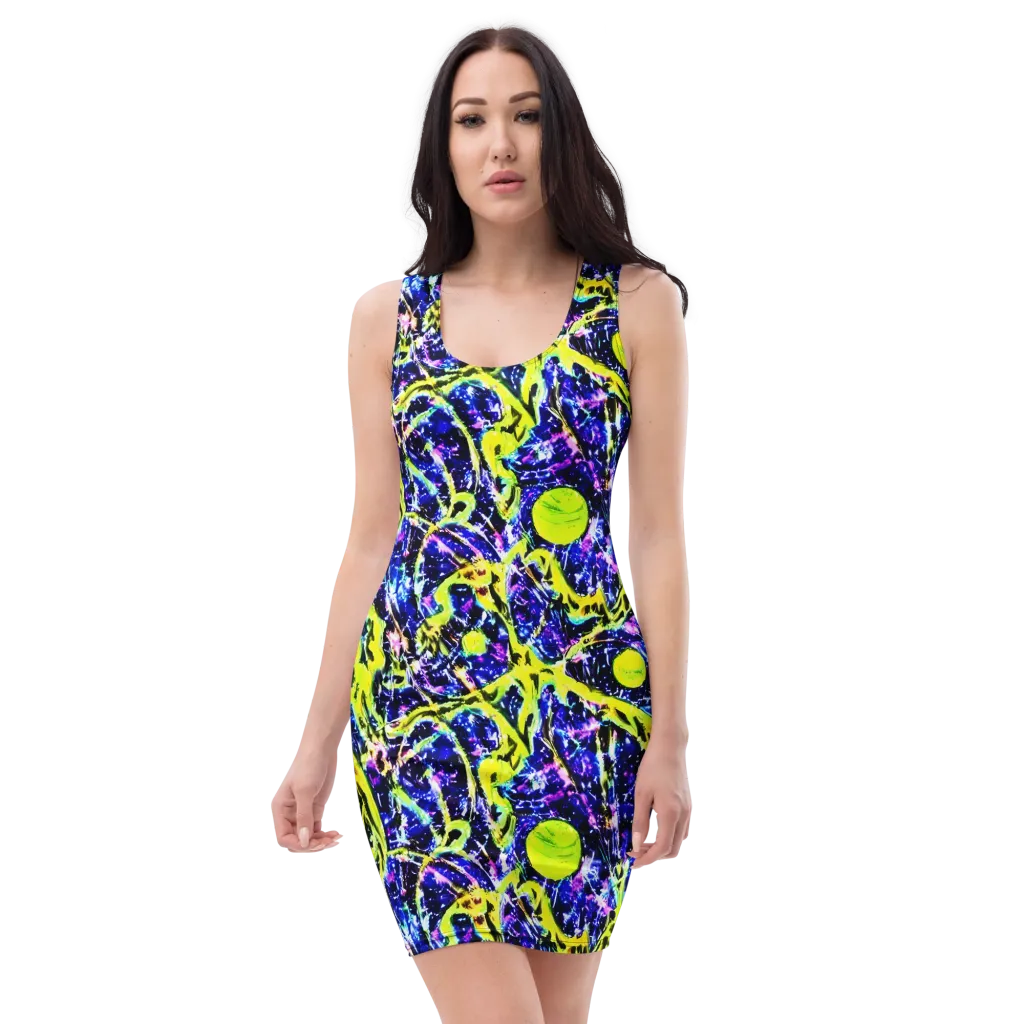 Psychedelic Orchard on Bodycon Dress — Front
