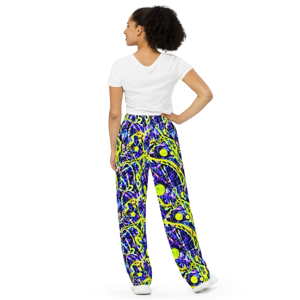 Psychedelic Orchard on Wide-Leg Pants — Back
