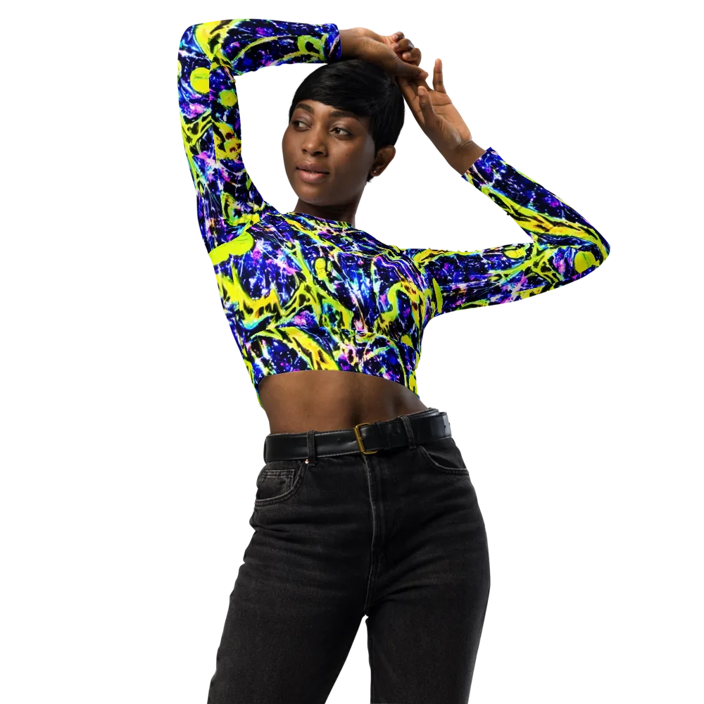 Psychedelic Orchard on Long Sleeve Crop Top — Front