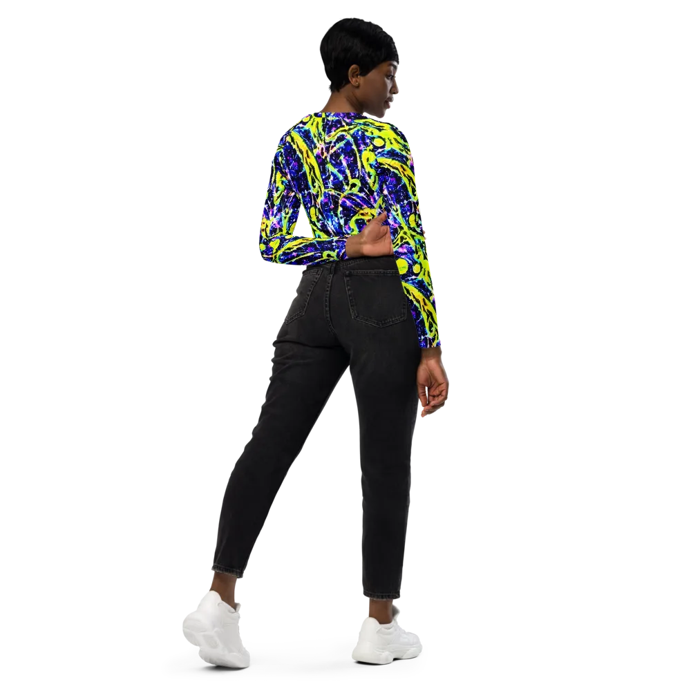 Psychedelic Orchard on Long Sleeve Crop Top — Right Back