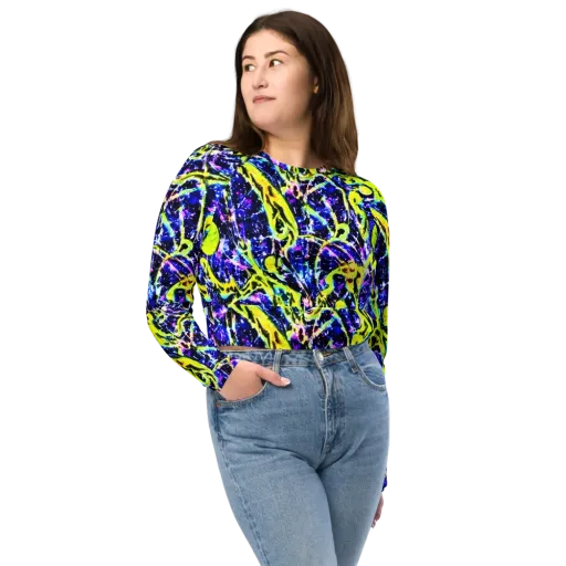 Psychedelic Orchard on a Long Sleeve Crop Top