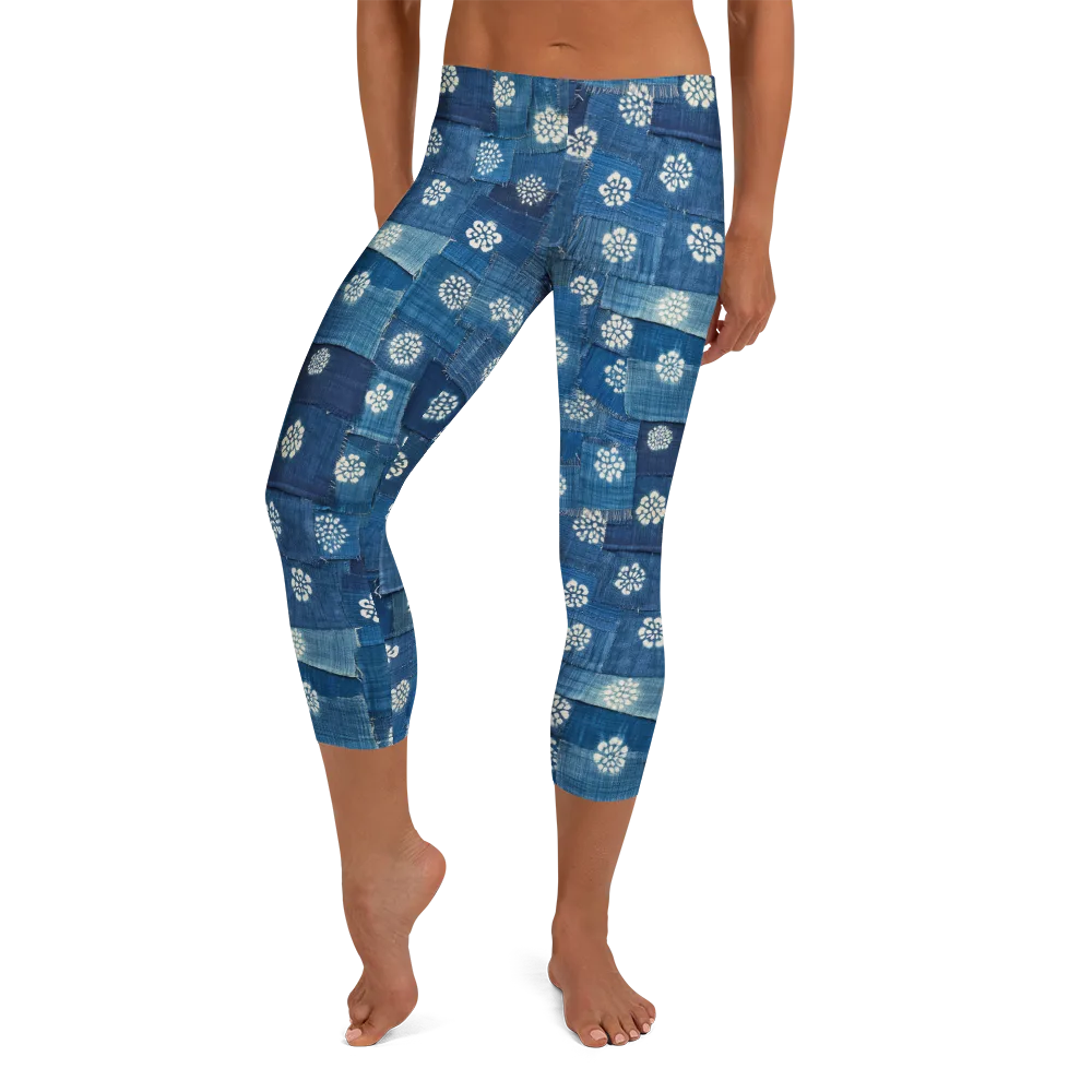 Sapphire Bloom on Capri Leggings — Front