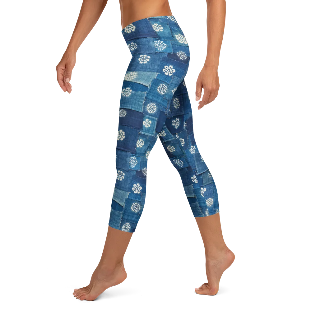 Sapphire Bloom on Capri Leggings — Left