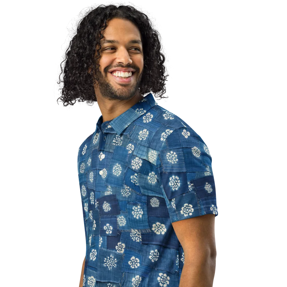 Sapphire Bloom on Men's Slim Fit Polo Shirt — Left Front