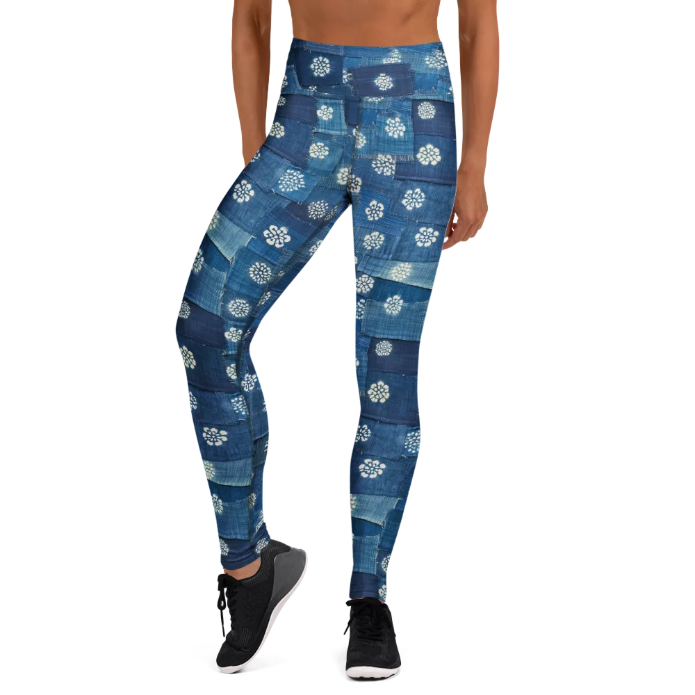 Sapphire Bloom on Yoga Leggings — Front