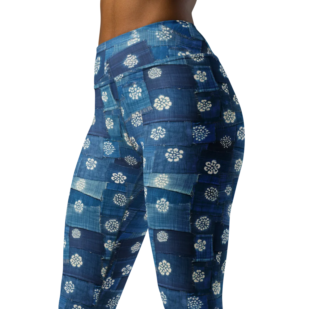Sapphire Bloom on Yoga Leggings — Left Front