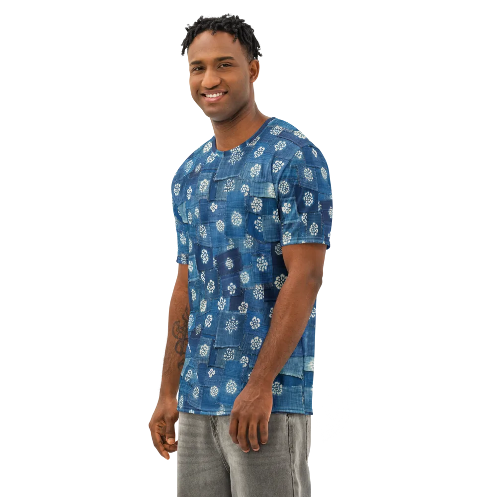 Sapphire Bloom on Men's Cotton Crew Neck T-Shirt — Left Front